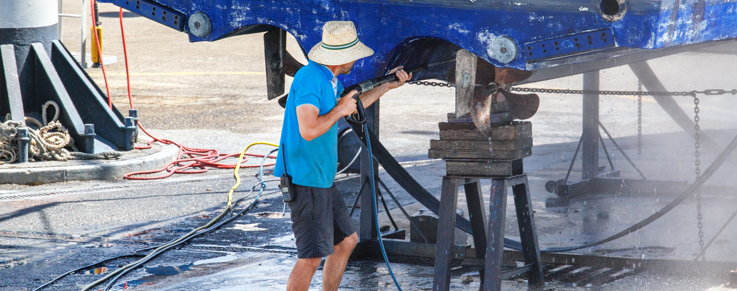 Boat maintenance scene